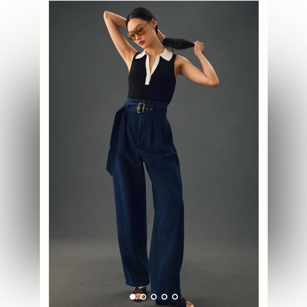 NWT Anthropologie belted Closed Imogen Wide-Leg Jeanssoze 25
